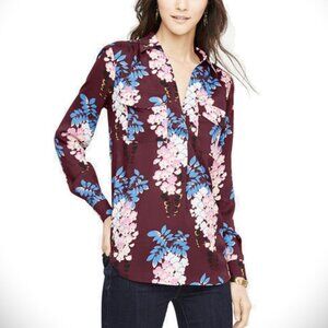 ANN TAYLOR Petal Floral Pullover Utility/Camp Blouse Size Small